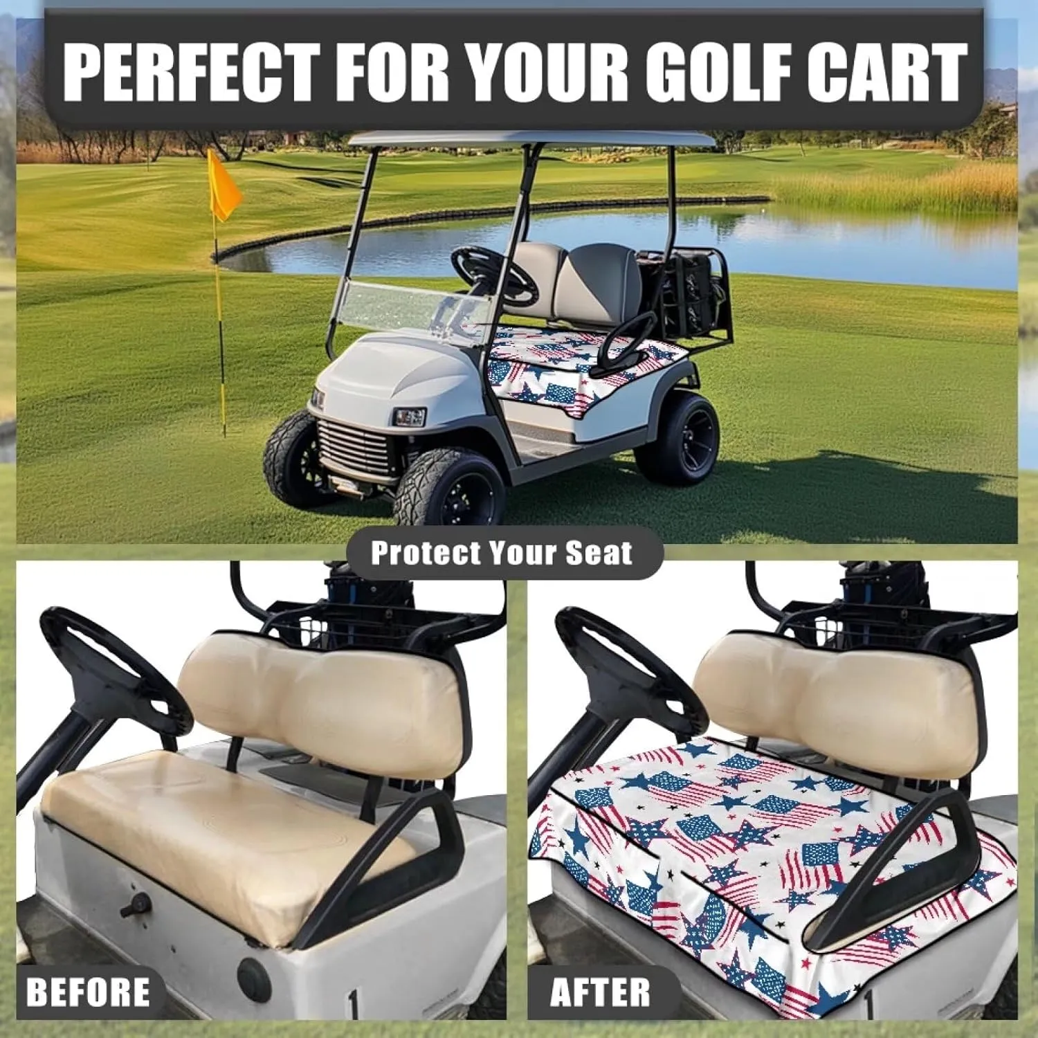 AFPANQZ Golf Cart Seat Cover with Pockets Cozy Universal Golf Cart Towels Fits Front and Back Seat of Club Cars