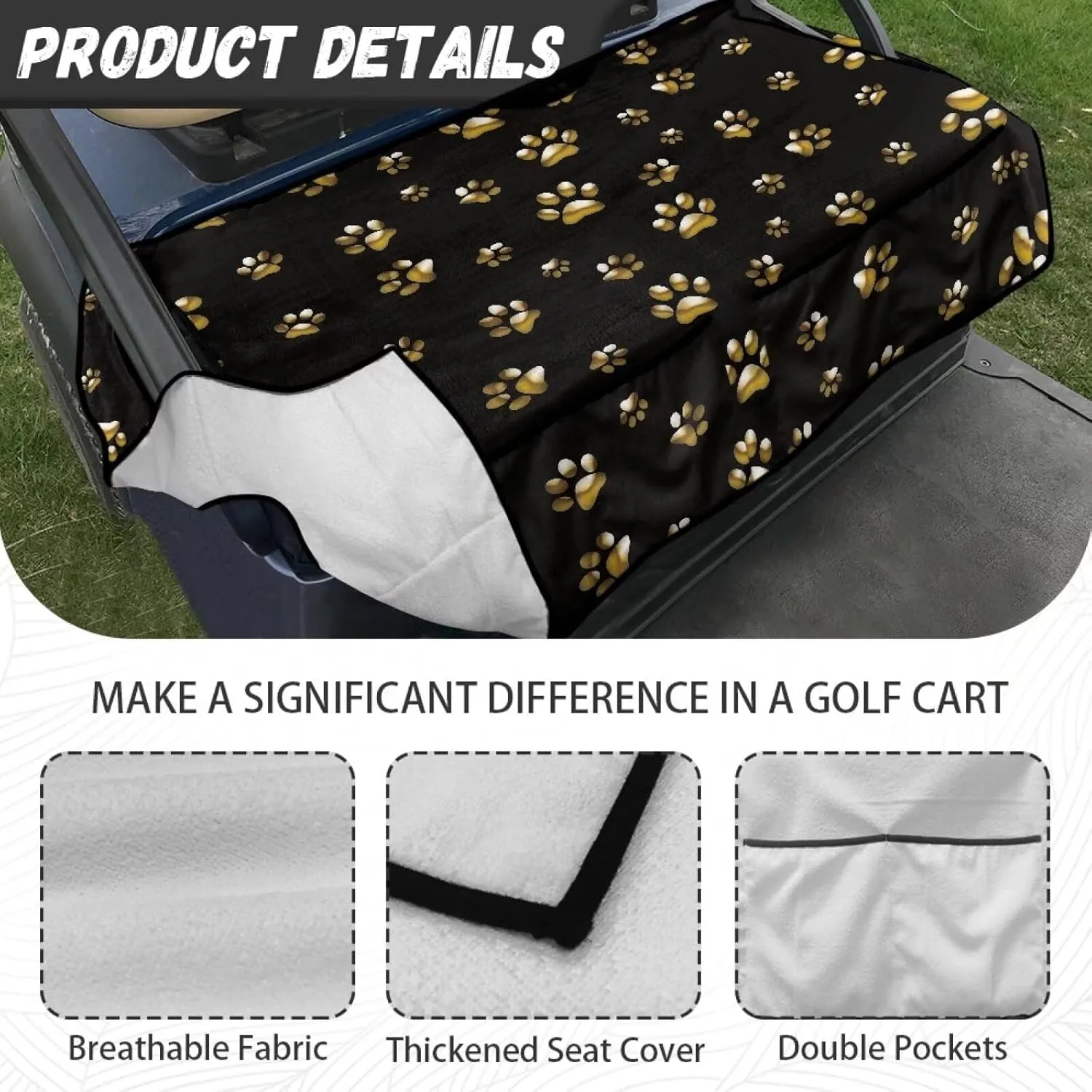 AFPANQZ Golf Cart Seat Cover with Pockets Cozy Universal Golf Cart Towels Fits Front and Back Seat of Club Cars
