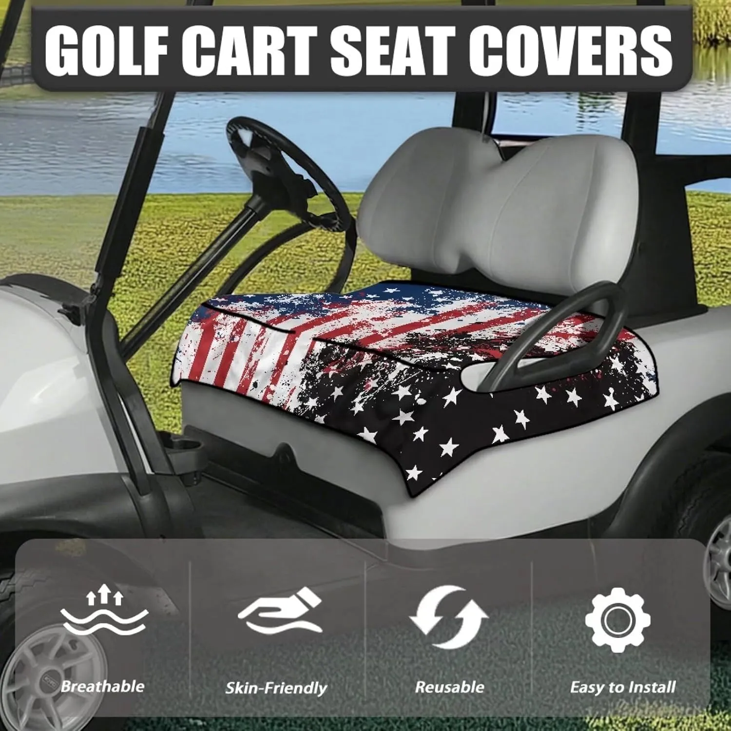 AFPANQZ Golf Cart Seat Cover with Pockets Easy to Install Universal Cushion Cover for Club Car with Armrests