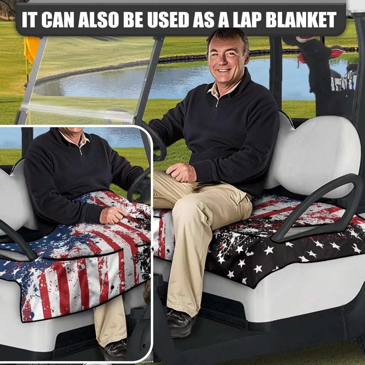 AFPANQZ Golf Cart Seat Cover with Pockets Easy to Install Universal Cushion Cover for Club Car with Armrests