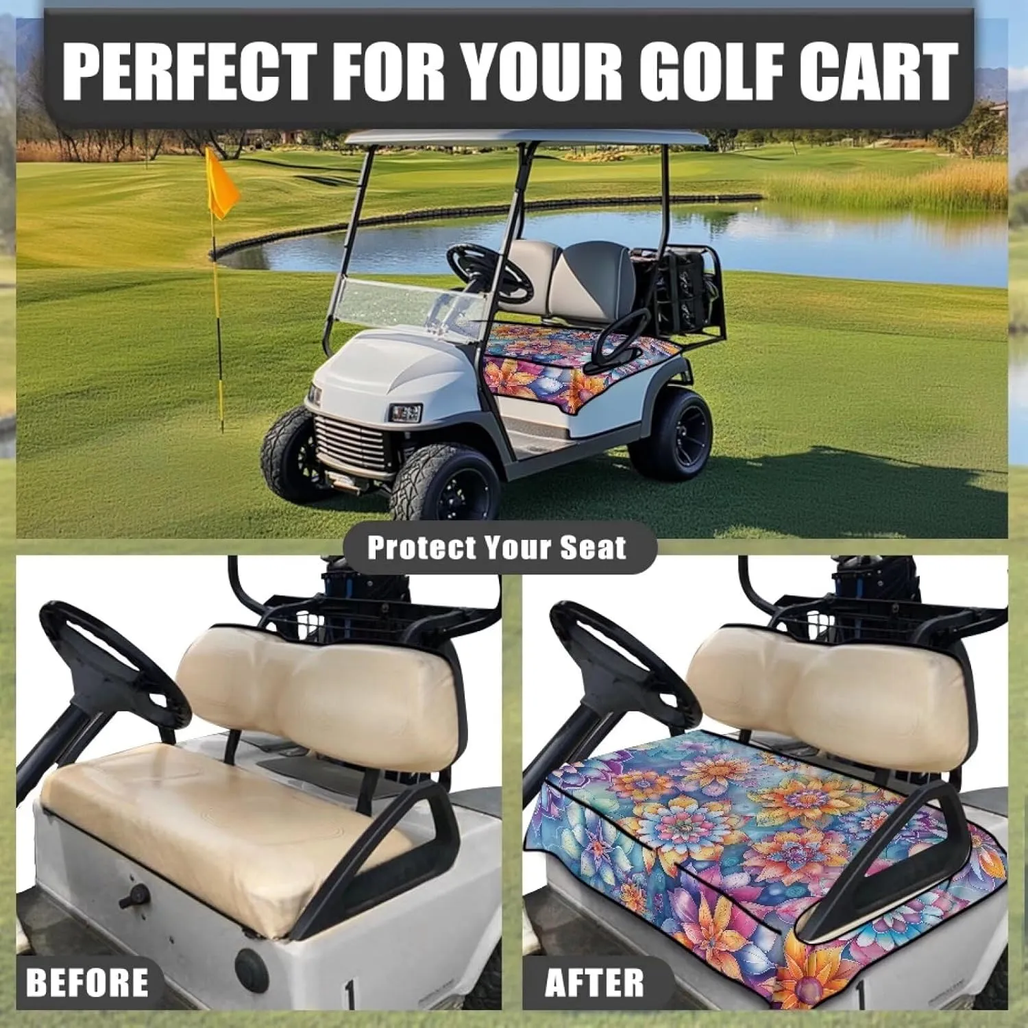 AFPANQZ Golf Cart Seat Cover with Pockets Easy to Install Universal Cushion Cover for Club Car with Armrests