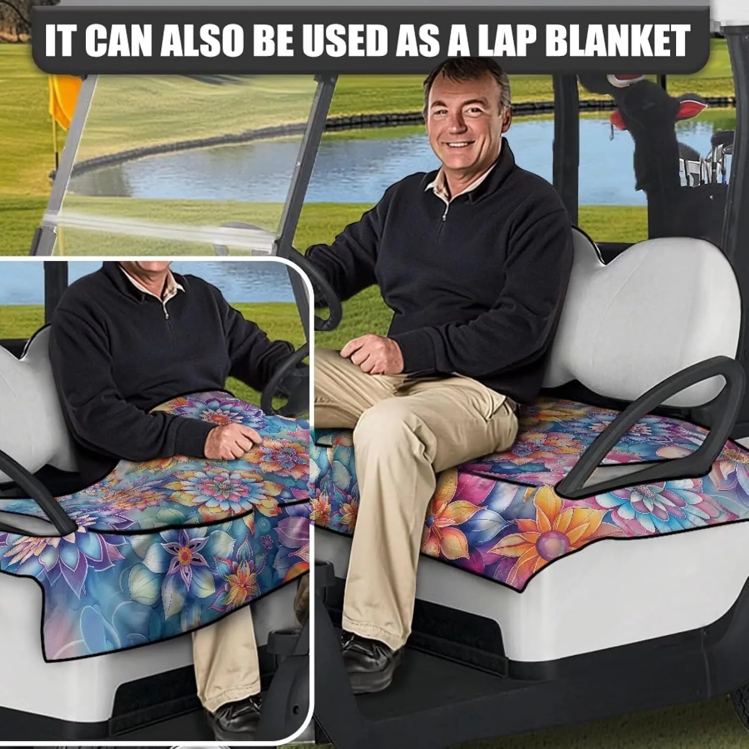AFPANQZ Golf Cart Seat Cover with Pockets Easy to Install Universal Cushion Cover for Club Car with Armrests