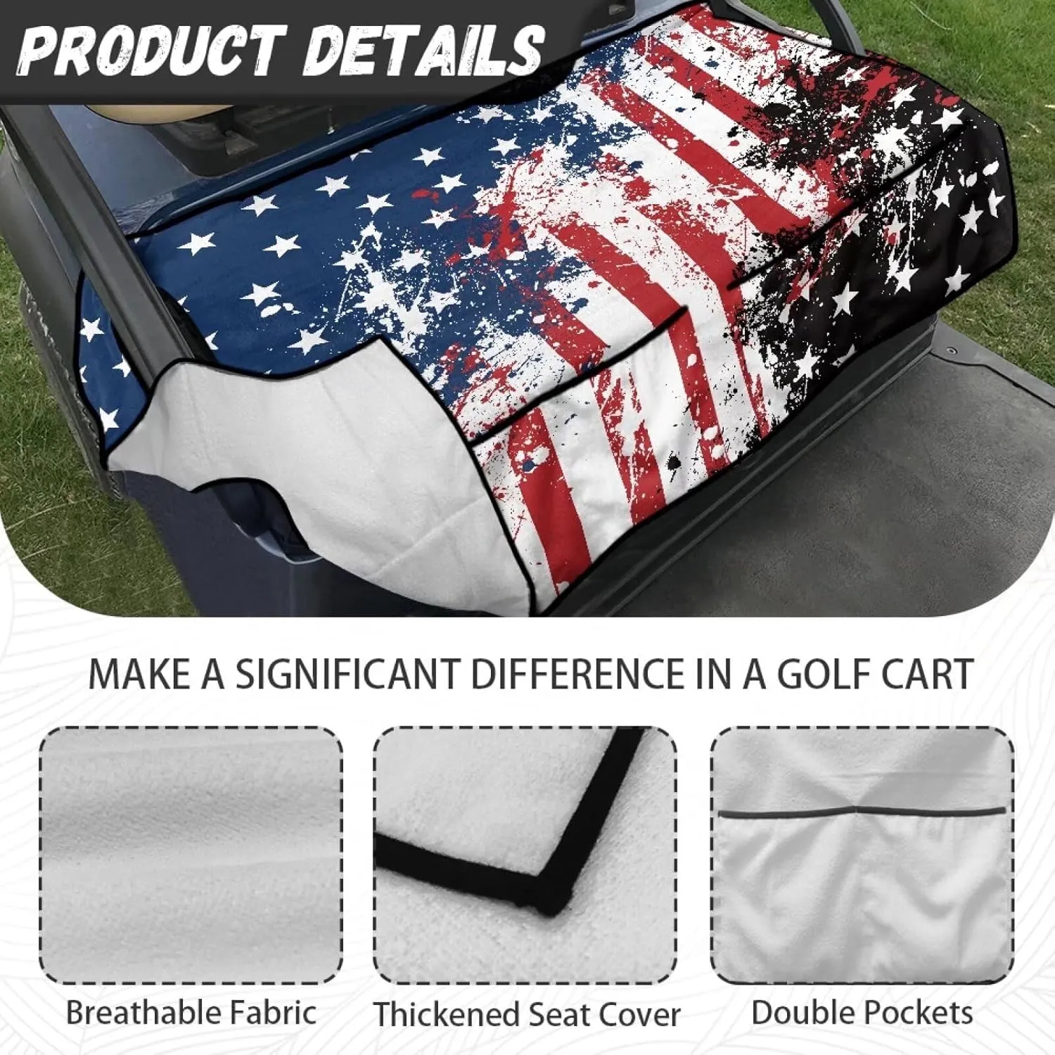 AFPANQZ Golf Cart Seat Cover with Pockets Easy to Install Universal Cushion Cover for Club Car with Armrests