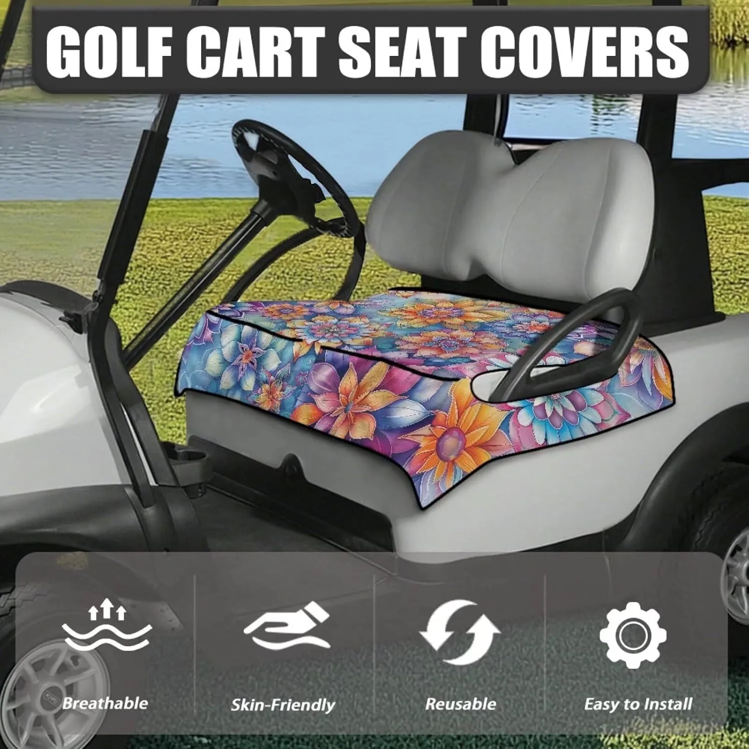 AFPANQZ Golf Cart Seat Cover with Pockets Easy to Install Universal Cushion Cover for Club Car with Armrests