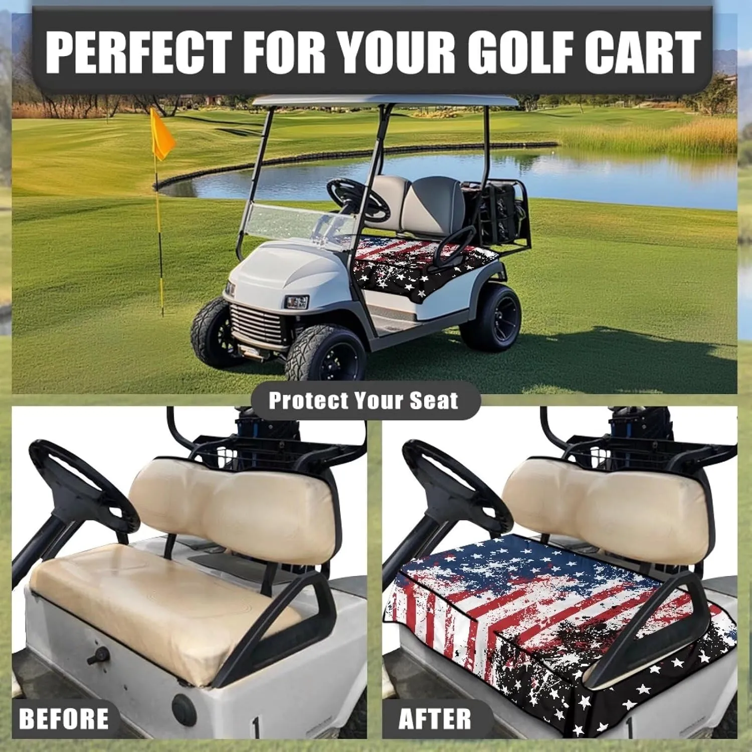 AFPANQZ Golf Cart Seat Cover with Pockets Easy to Install Universal Cushion Cover for Club Car with Armrests