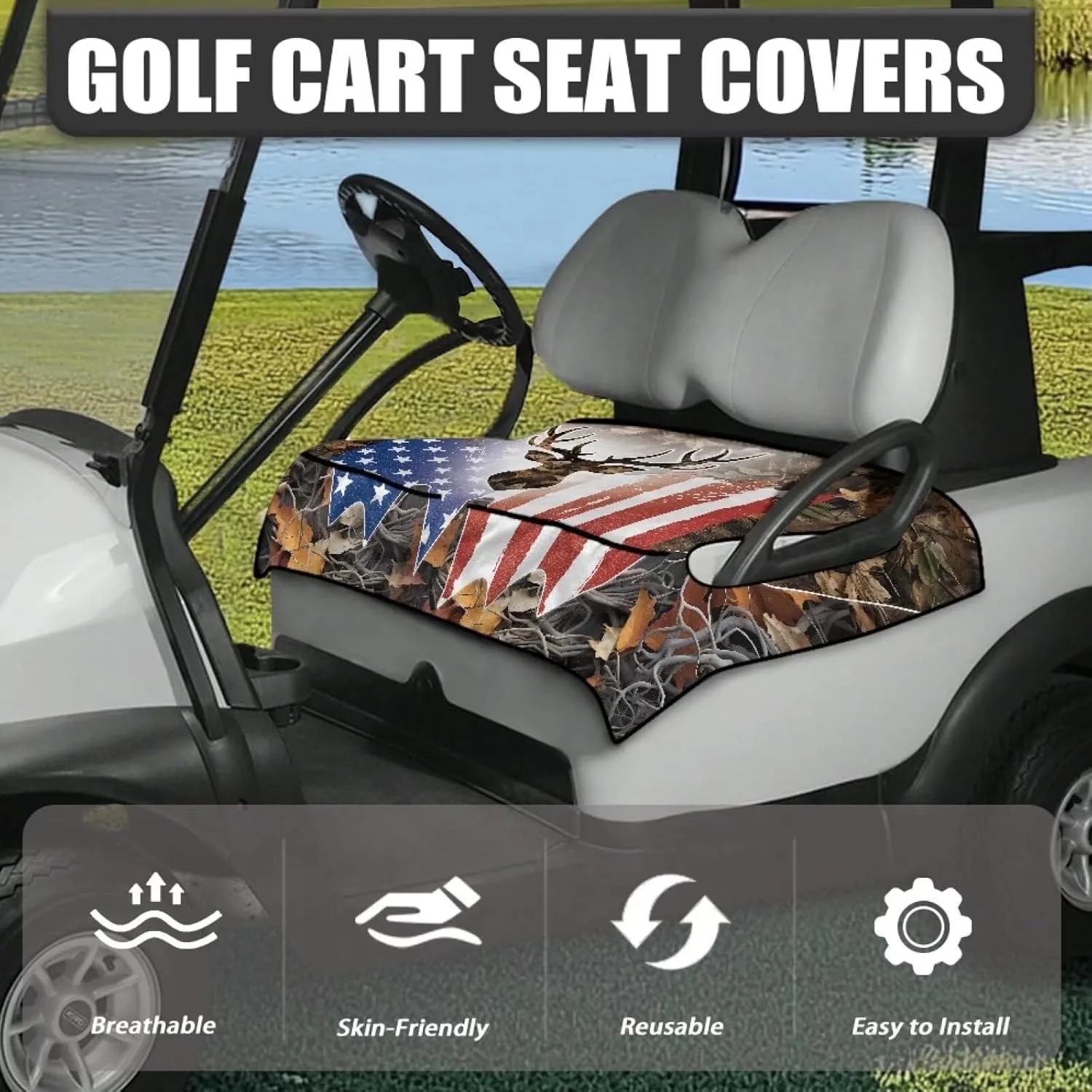 AFPANQZ Golf Cart Seat Cover with Pockets Golf Cart Seat Protecter Easy to Install Stay Cool Golf Cart Protect Cover