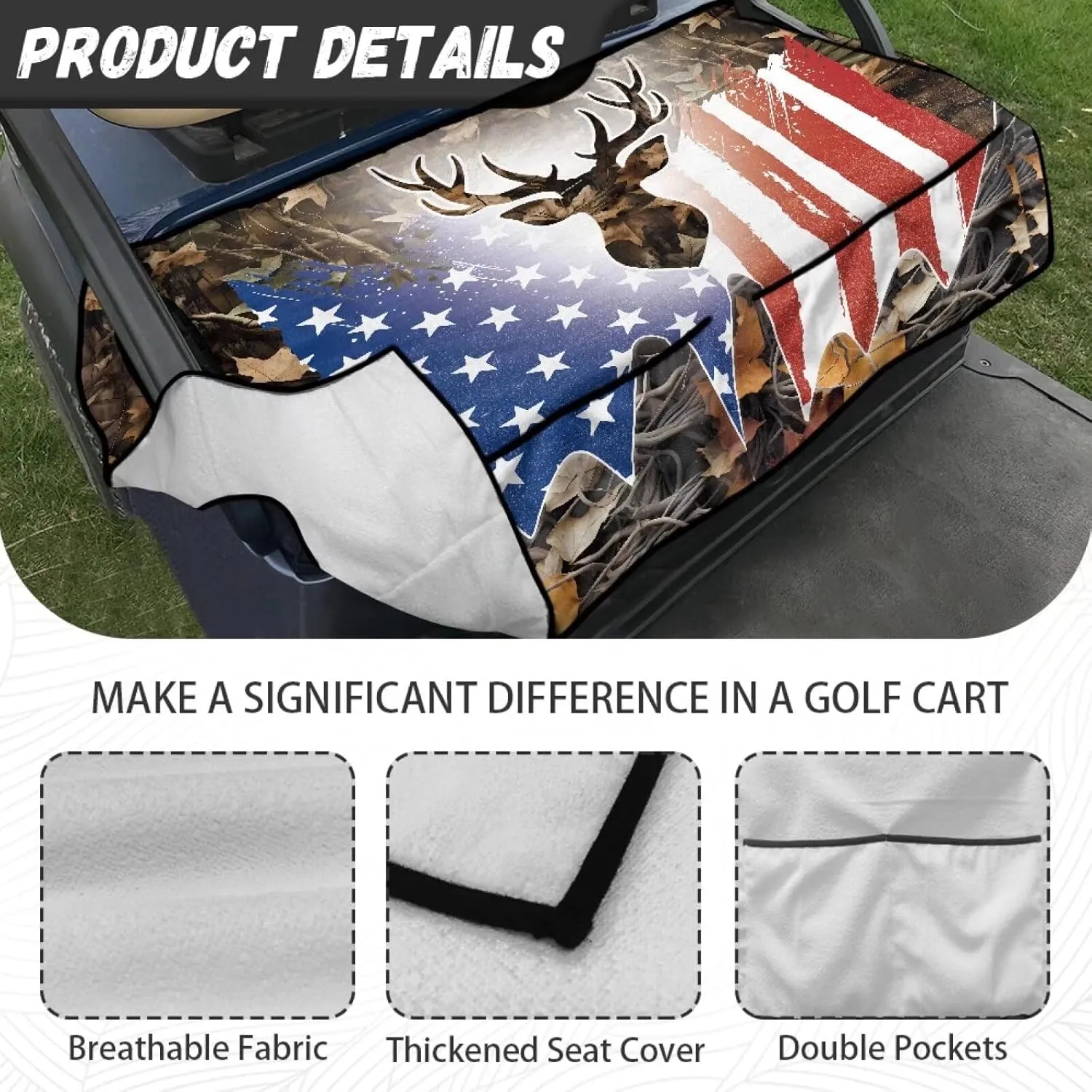 AFPANQZ Golf Cart Seat Cover with Pockets Golf Cart Seat Protecter Easy to Install Stay Cool Golf Cart Protect Cover