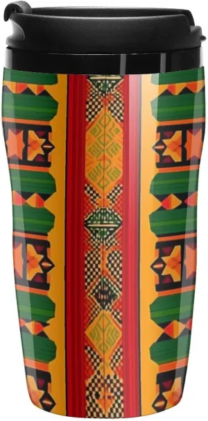 African Print Traditional Tribal Coffee Mug with Lid Portable Tumbler Water Bottle for Travel Business 250ml