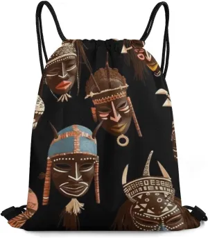 African Ritual Ethnic Tribal Drawstring Backpack Travel Sports Drawstring Bags Portable Storage Gym Bag for Men Women