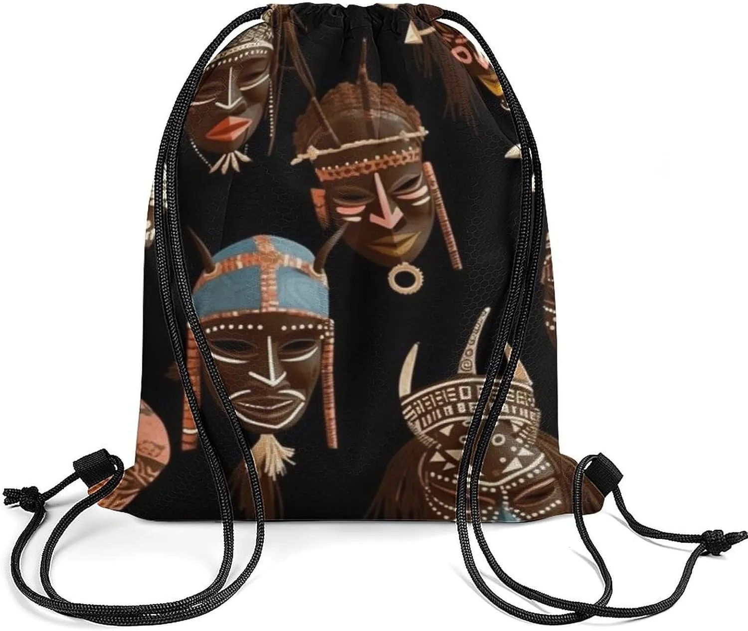 African Ritual Ethnic Tribal Drawstring Backpack Travel Sports Drawstring Bags Portable Storage Gym Bag for Men Women