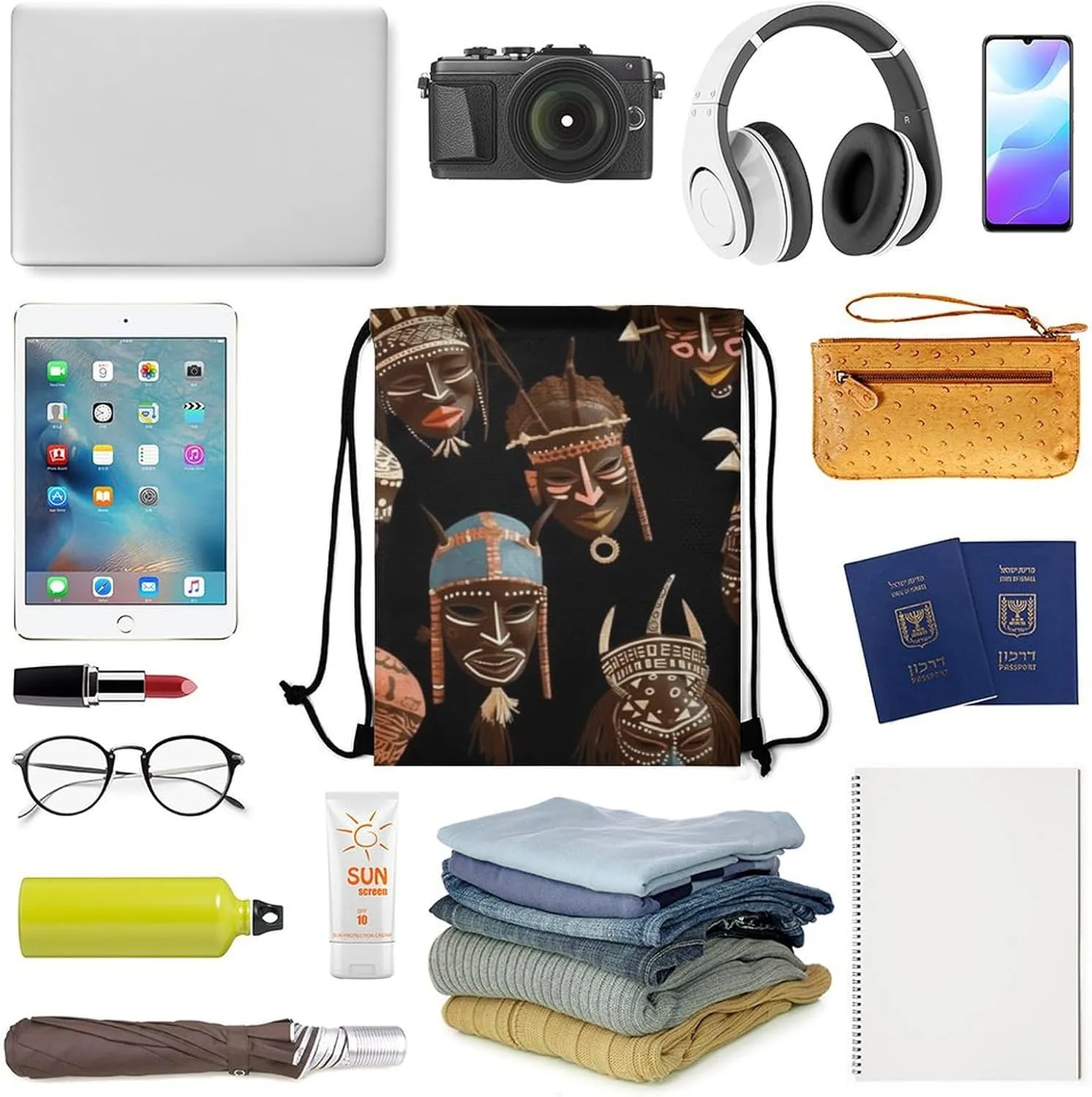 African Ritual Ethnic Tribal Drawstring Backpack Travel Sports Drawstring Bags Portable Storage Gym Bag for Men Women