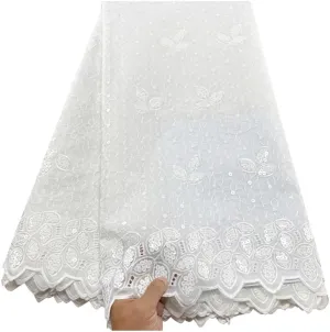 African Swiss Double Organza Lace Ash Grey 5Yards 018 Embroidery Sequins French Organza Fabric ASO EBI for Wedding White