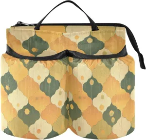 Airport Cup Holder Multifunctional Retro Geometic Yellow Green Plaid Water Bottle Carrier Travel Accessories Gift Airplane Travelers