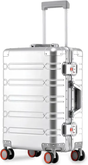 All Aluminum Carry On Luggage 22x14x9 Airline Approved，Zipperless Luggage Premium Aluminum Suitcase Luggage, Hard Shell Carry On Luggage with Spinner Wheels (silver, 20inch)