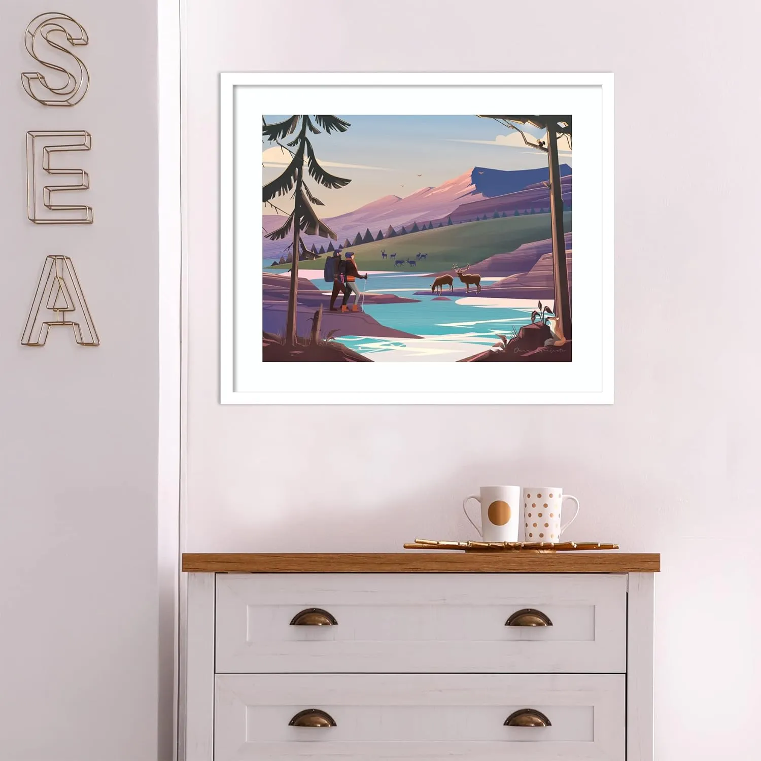 Amanti Art Framed Wall Art Print 21x25 The River by Omar Escalante, Landscapes Wall Art, Modern Contemporary Decor, Medium Poster Painting Artwork for Living Room, Bedroom, Bathroom, Kitchen, Office