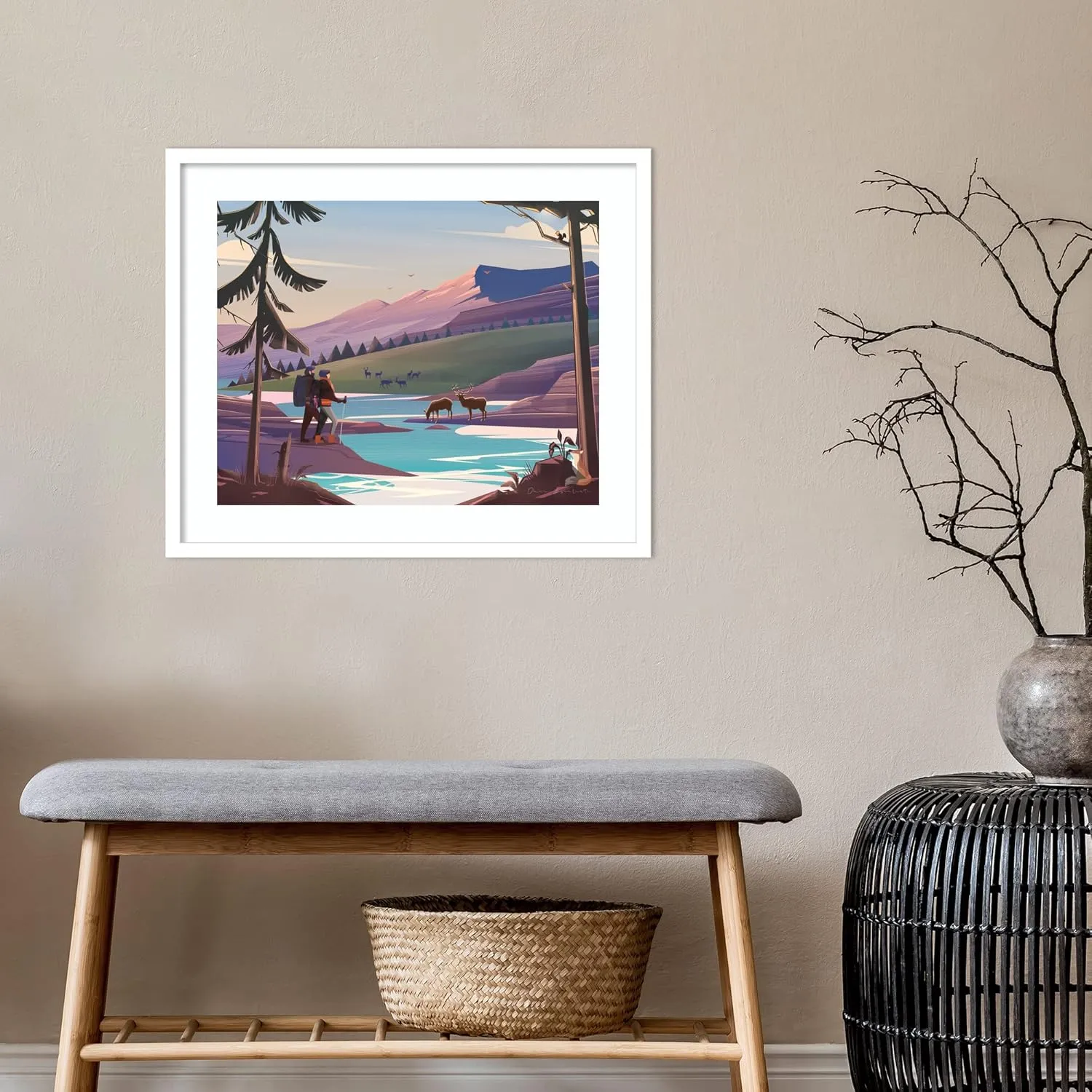 Amanti Art Framed Wall Art Print 21x25 The River by Omar Escalante, Landscapes Wall Art, Modern Contemporary Decor, Medium Poster Painting Artwork for Living Room, Bedroom, Bathroom, Kitchen, Office