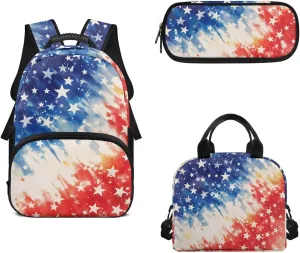 American Flag 3-In-1 Kids Backpack Set Star Daypack and Insulated Lunch Box for Boys Travel Luggage Backpacks Comfortable Laptop Bookbag for Students Unisex