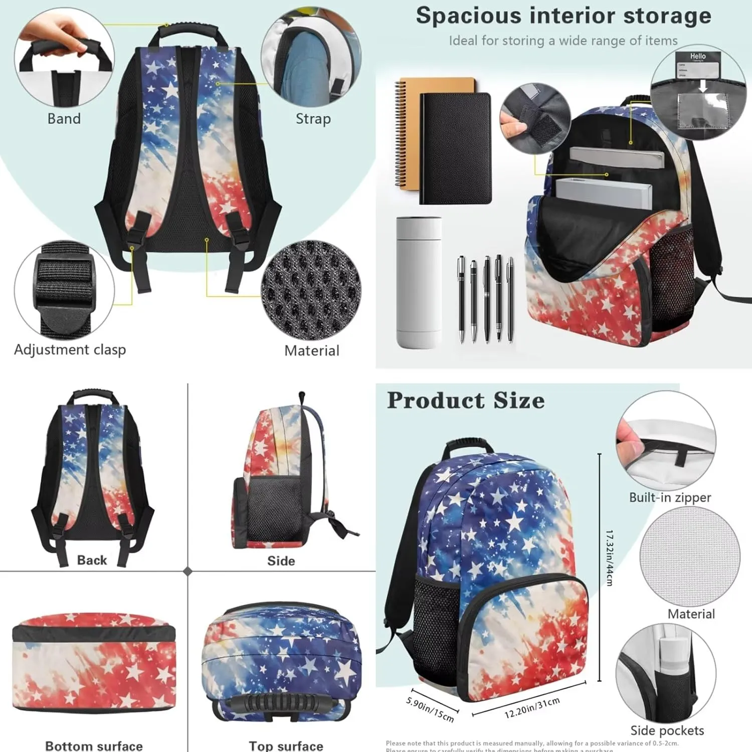 American Flag 3-In-1 Kids Backpack Set Star Daypack and Insulated Lunch Box for Boys Travel Luggage Backpacks Comfortable Laptop Bookbag for Students Unisex