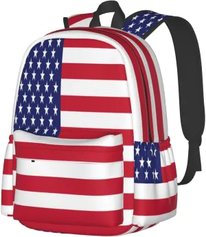 American Flag Casual Backpacks Large Travel Backpack Laptop Rucksack Sports Daypack Adjustable Strap Bag for Camping Hiking