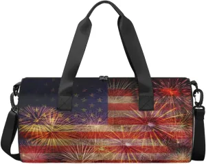 American Flag Travel Duffel Bag Independence Day Victory Fireworks Sports Gym Bag Men Women Sports Travel Luggage Bag 17.6”×9”×9 “ Duffel Bag Weekend Overnight Gym Bag Nvenient For Carrying
