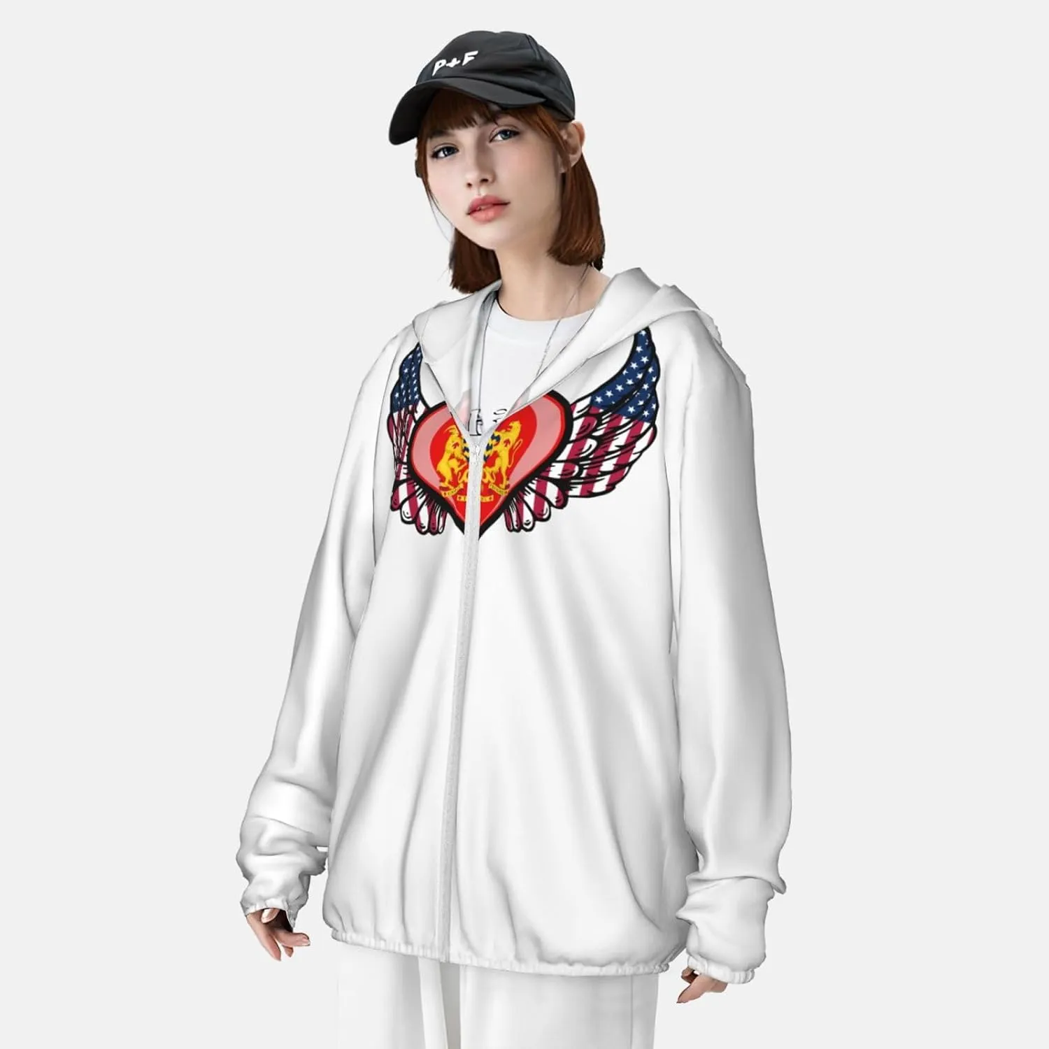American Flag Wings with Coat of Arms of Chad Sun Protection Shirt Lightweight Breathable Quick-Dry Zip Hoodie
