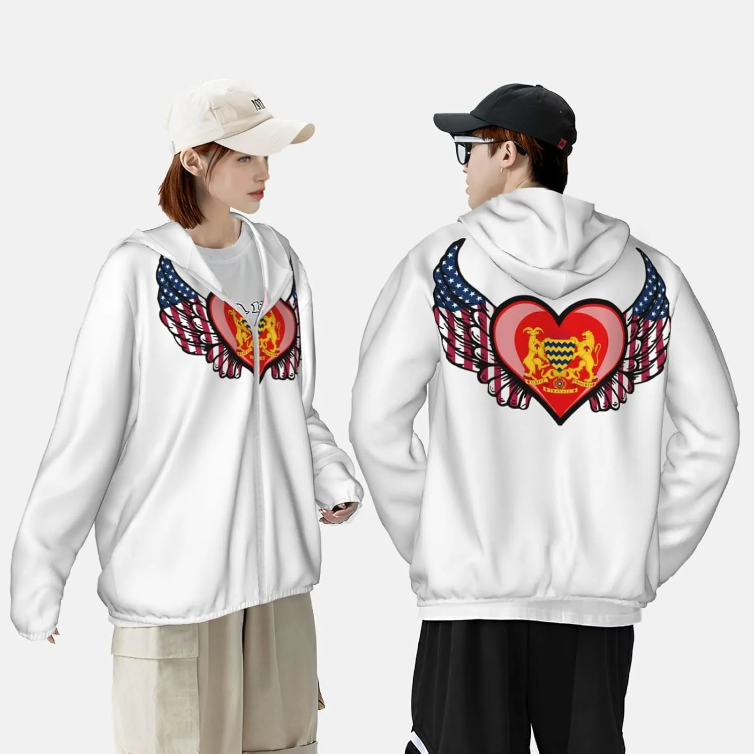 American Flag Wings with Coat of Arms of Chad Sun Protection Shirt Lightweight Breathable Quick-Dry Zip Hoodie
