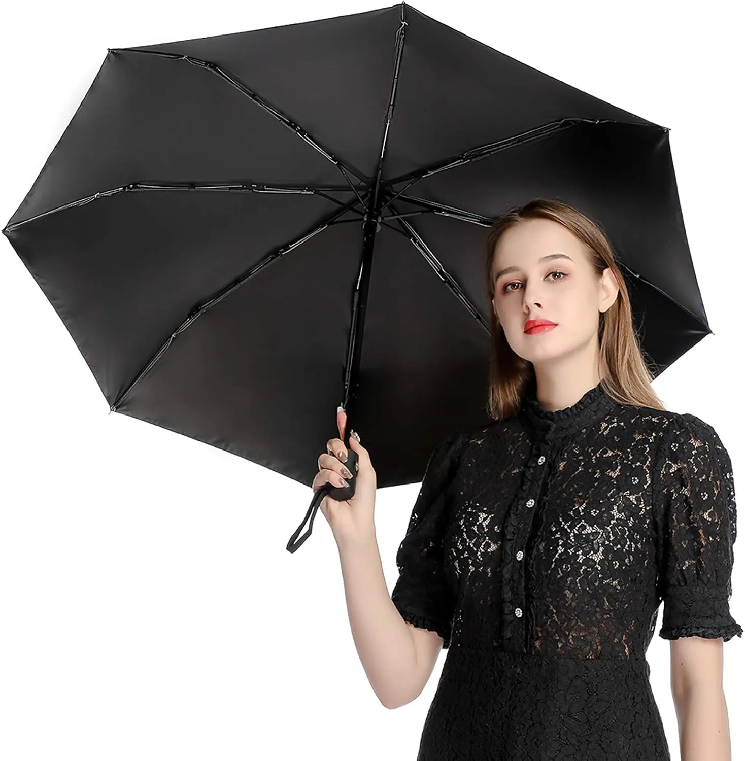 AMRANDOM Automatic Open Compact Travel Umbrella for Rain, Wind & Sun Portable Umbrella