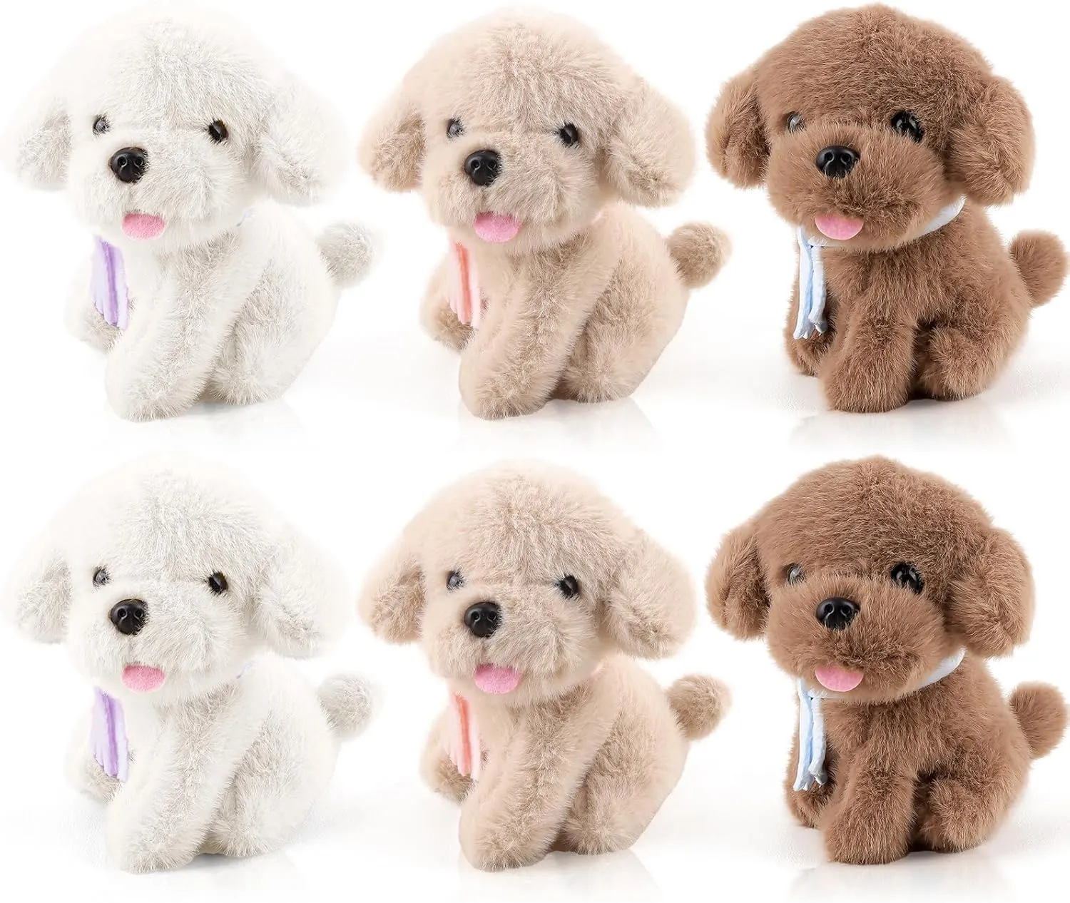 Anboor 6pcs 4.7" Dog Stuffed Animals, Cute Puppy Plush Toy with Scarf, Scented Teddy Small Stuffed Animals Bulk with Keychain Soft Plush Dog Toy for Party Favors (Brown,White,Light Brown)