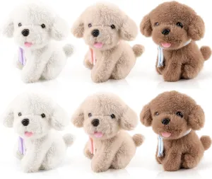 Anboor 6pcs 4.7" Dog Stuffed Animals, Cute Puppy Plush Toy with Scarf, Scented Teddy Small Stuffed Animals Bulk with Keychain Soft Plush Dog Toy for Party Favors (Brown,White,Light Brown)
