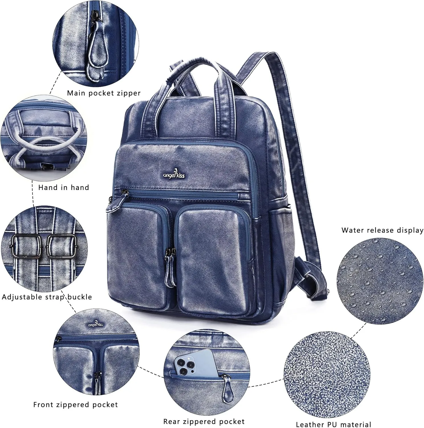 Angel Kiss Backpack Purse for Women Soft Washed Leather Multi Pocket Casual Travel Backpacks…
