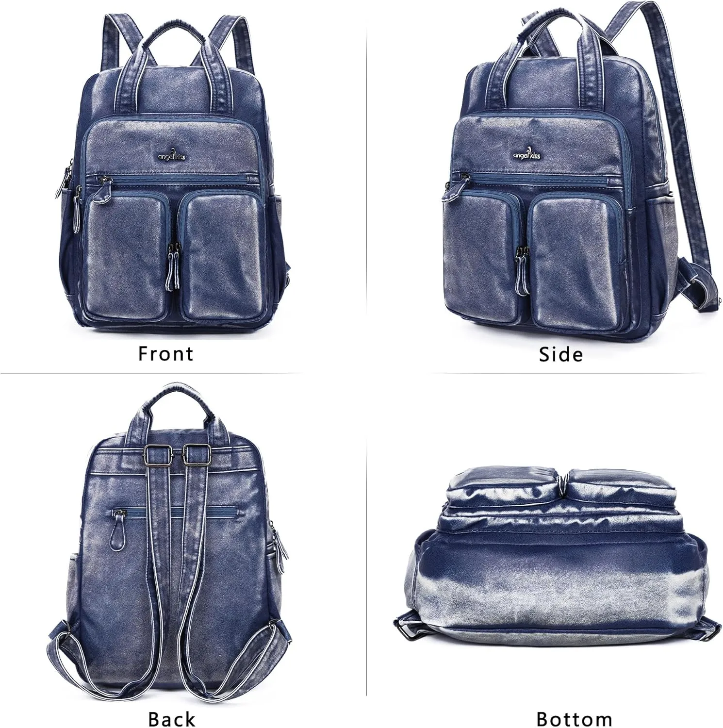 Angel Kiss Backpack Purse for Women Soft Washed Leather Multi Pocket Casual Travel Backpacks…
