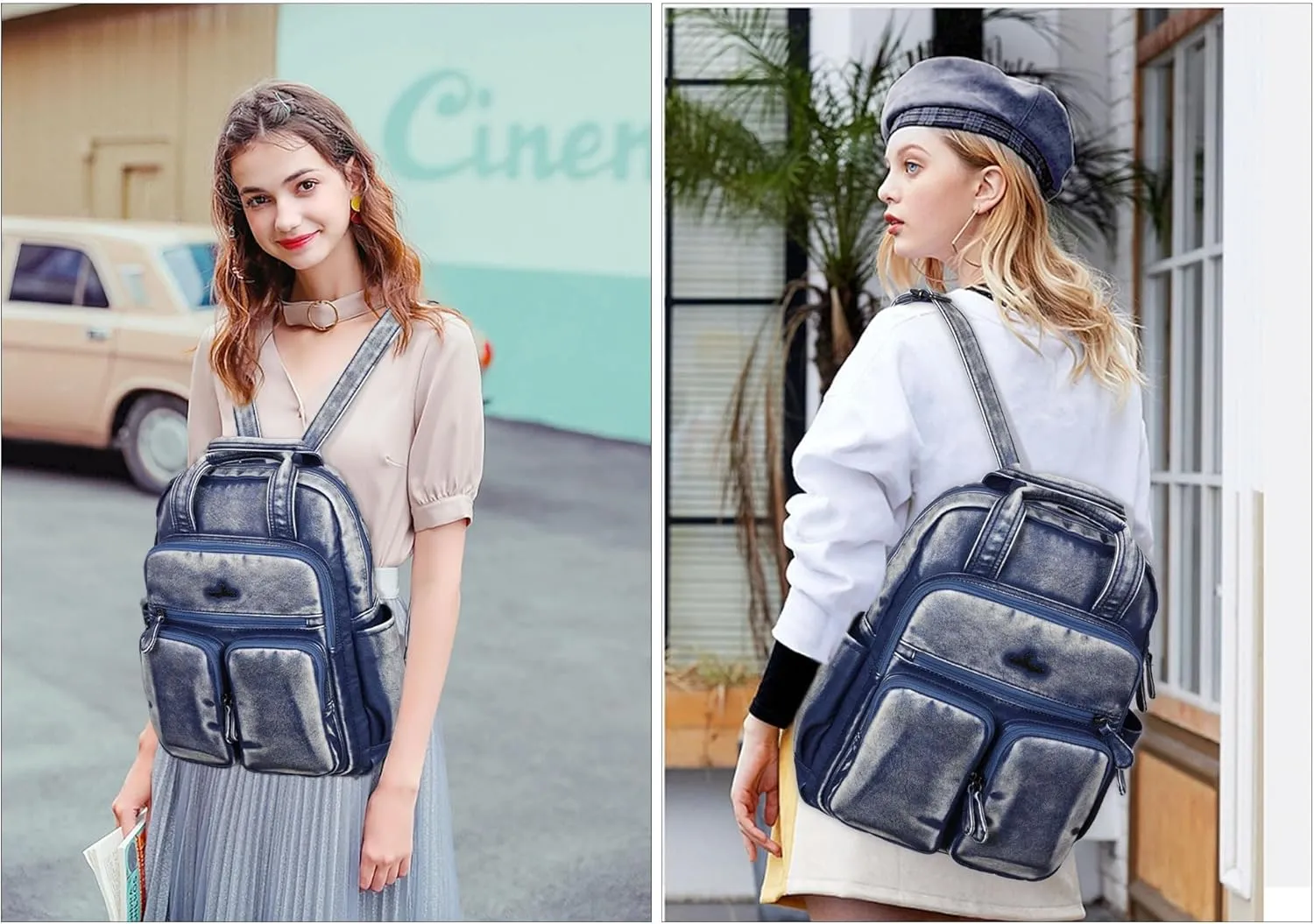 Angel Kiss Backpack Purse for Women Soft Washed Leather Multi Pocket Casual Travel Backpacks…