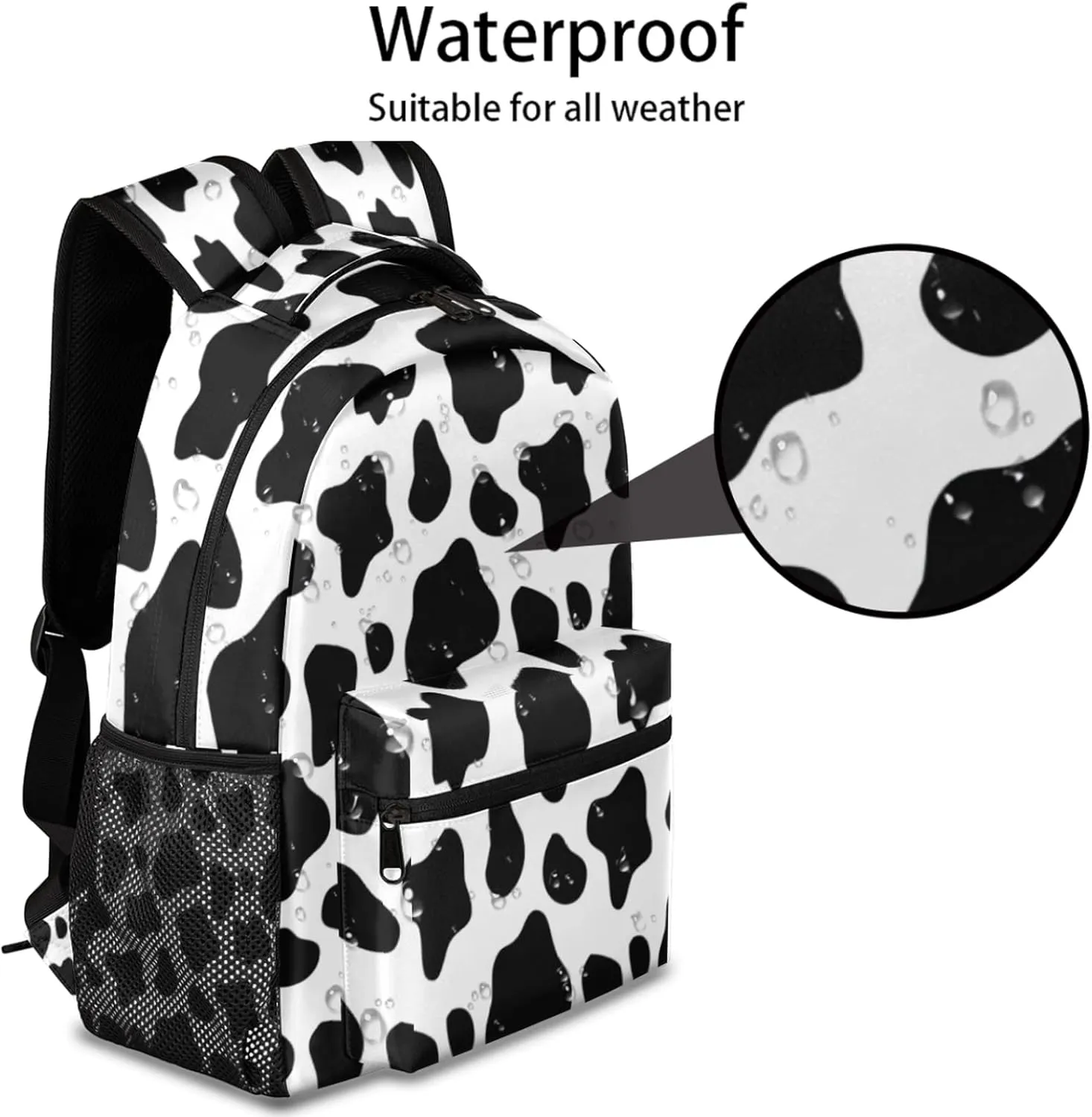 Animal Cow Print Backpacks for Girls Kids Boys, Black and White Cow Print Casual Lightweight School Bags Laptop Backpack Student College Bookbag Travel Hiking Daypack