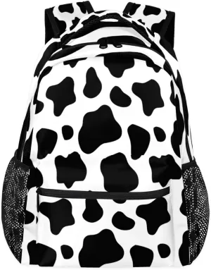 Animal Cow Print Backpacks for Girls Kids Boys, Black and White Cow Print Casual Lightweight School Bags Laptop Backpack Student College Bookbag Travel Hiking Daypack
