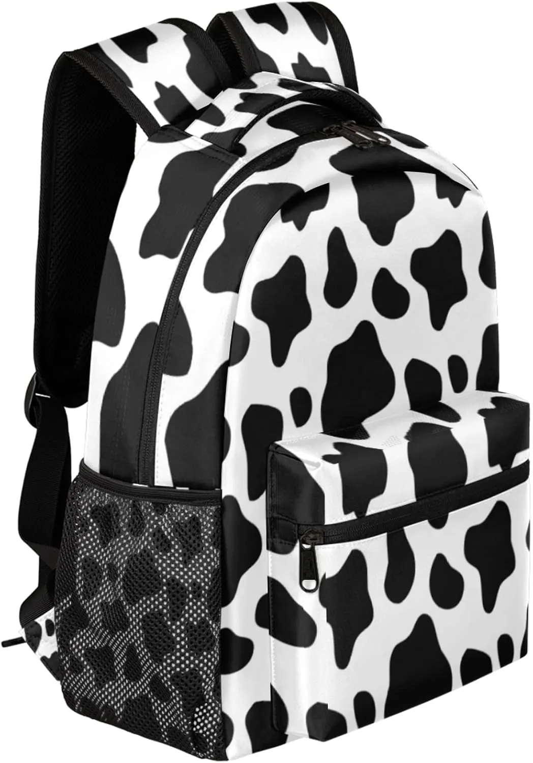 Animal Cow Print Backpacks for Girls Kids Boys, Black and White Cow Print Casual Lightweight School Bags Laptop Backpack Student College Bookbag Travel Hiking Daypack