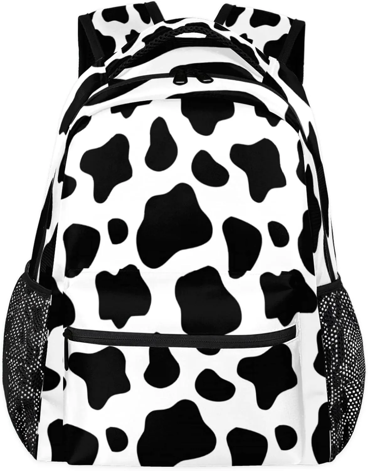 Animal Cow Print Backpacks for Girls Kids Boys, Black and White Cow Print Casual Lightweight School Bags Laptop Backpack Student College Bookbag Travel Hiking Daypack