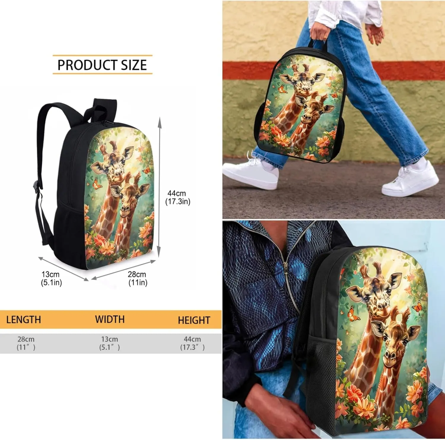 Animal Giraffe Backpack Set 3 Pcs Children School Bag with Insulated Lunch Tote Bag Pencil Case for Kids Girl Boy
