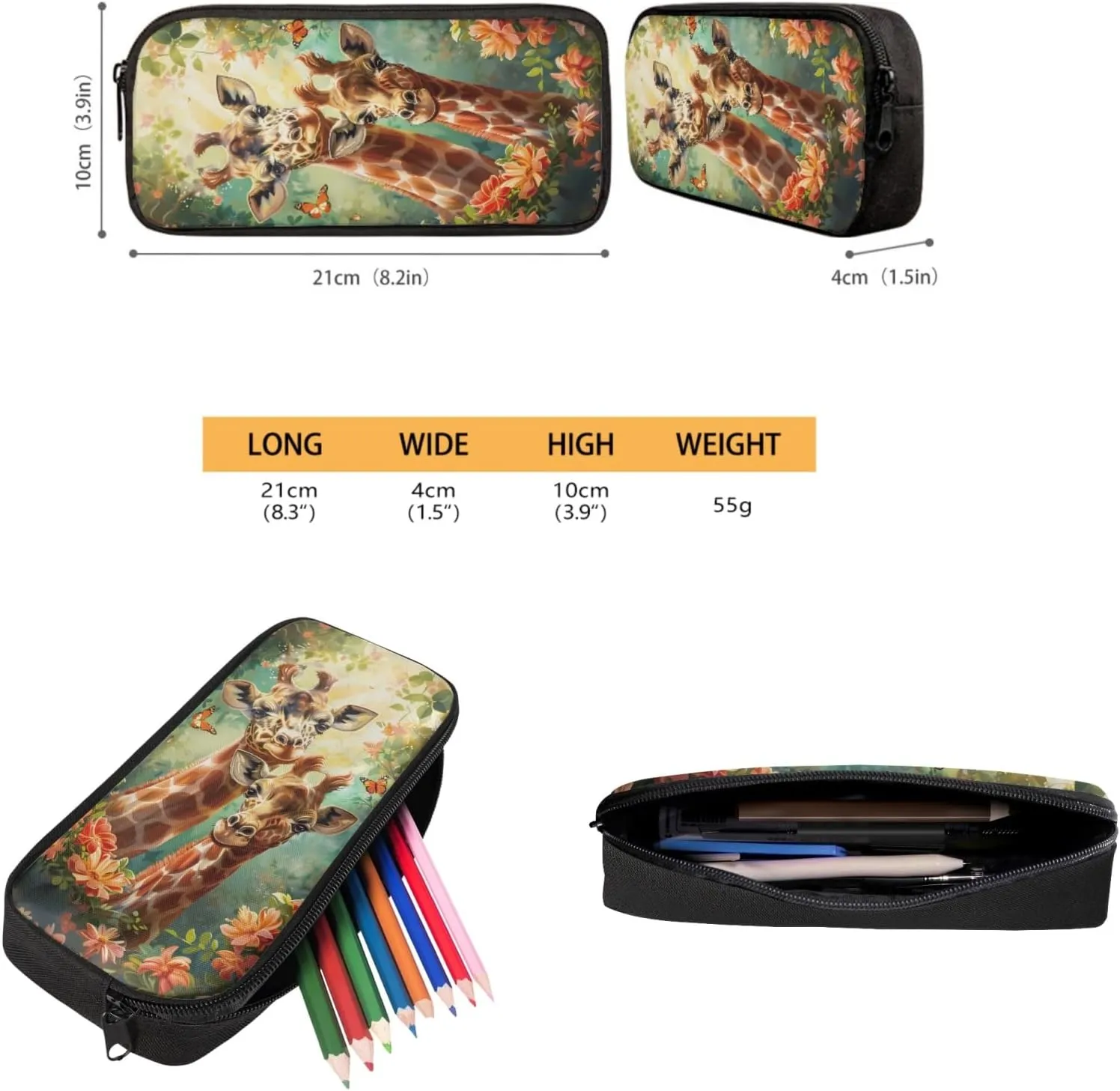 Animal Giraffe Backpack Set 3 Pcs Children School Bag with Insulated Lunch Tote Bag Pencil Case for Kids Girl Boy