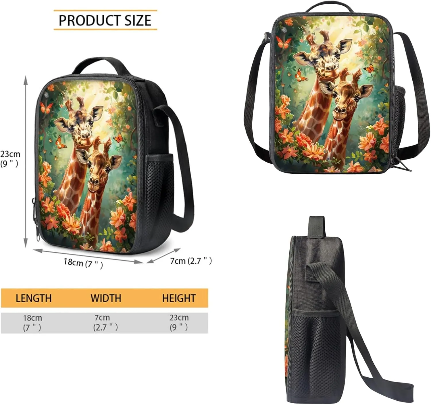 Animal Giraffe Backpack Set 3 Pcs Children School Bag with Insulated Lunch Tote Bag Pencil Case for Kids Girl Boy