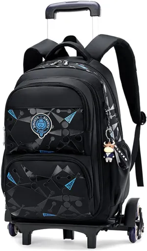 Anime School Bags student Oxford Cloth Vacation Backpack Travel Bag Luggage Trolley Case with Six Wheels Laptop backpack (black 3)
