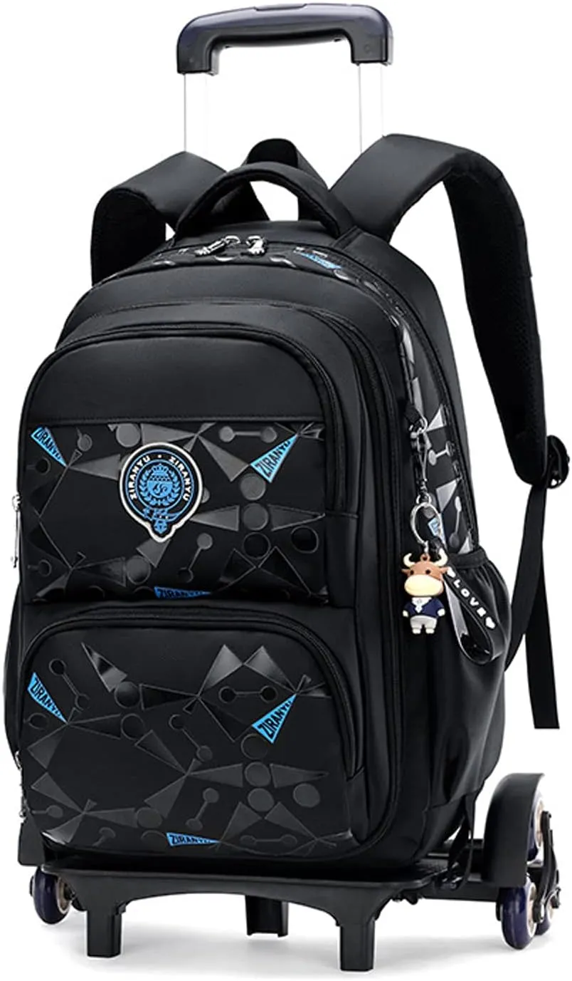 Anime School Bags student Oxford Cloth Vacation Backpack Travel Bag Luggage Trolley Case with Six Wheels Laptop backpack (black 3)