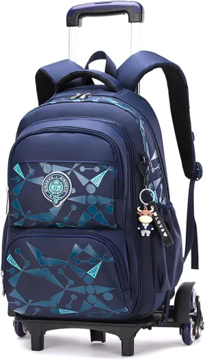 Anime School Bags student Oxford Cloth Vacation Backpack Travel Bag Luggage Trolley Case with Six Wheels Laptop backpack (blue 2)