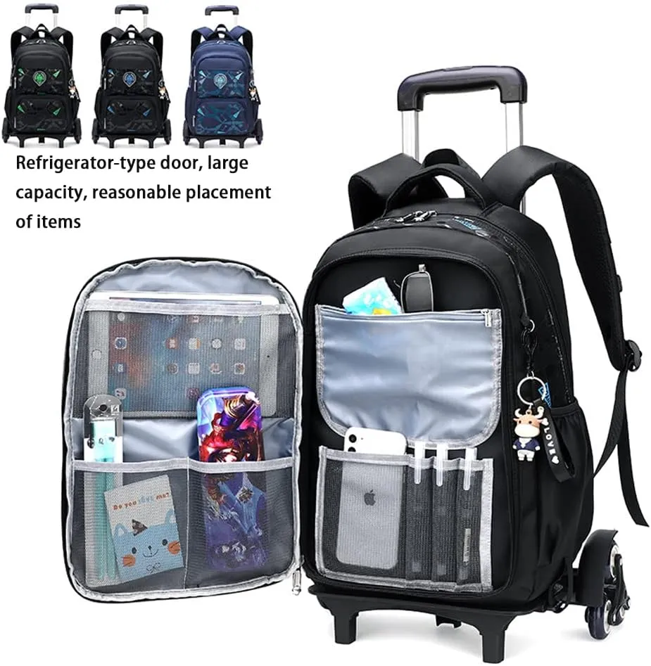 Anime School Bags student Oxford Cloth Vacation Backpack Travel Bag Luggage Trolley Case with Six Wheels Laptop backpack (blue 2)
