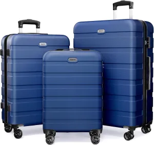 AnyZip Luggage Sets 3 Piece Hardshell Suitcase Set PC ABS Lightweight Travel Suitcases with 4 Double Spinner Wheels TSA Lock 20 24 28 Inch Dark Blue