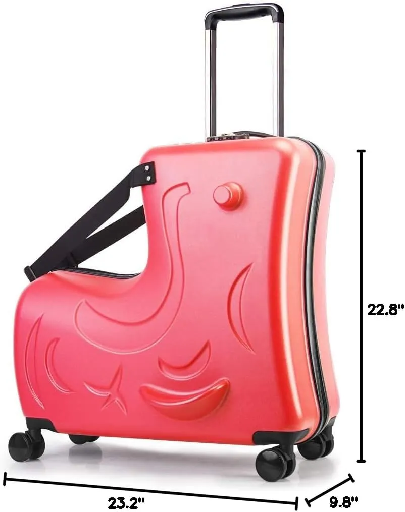AO WEI LA OW Duffel Bag for Kids Ride-On Suitcase Carry-On Luggage with Wheels (Fuchsia, 24 Inch(suggest 6-12 years old))