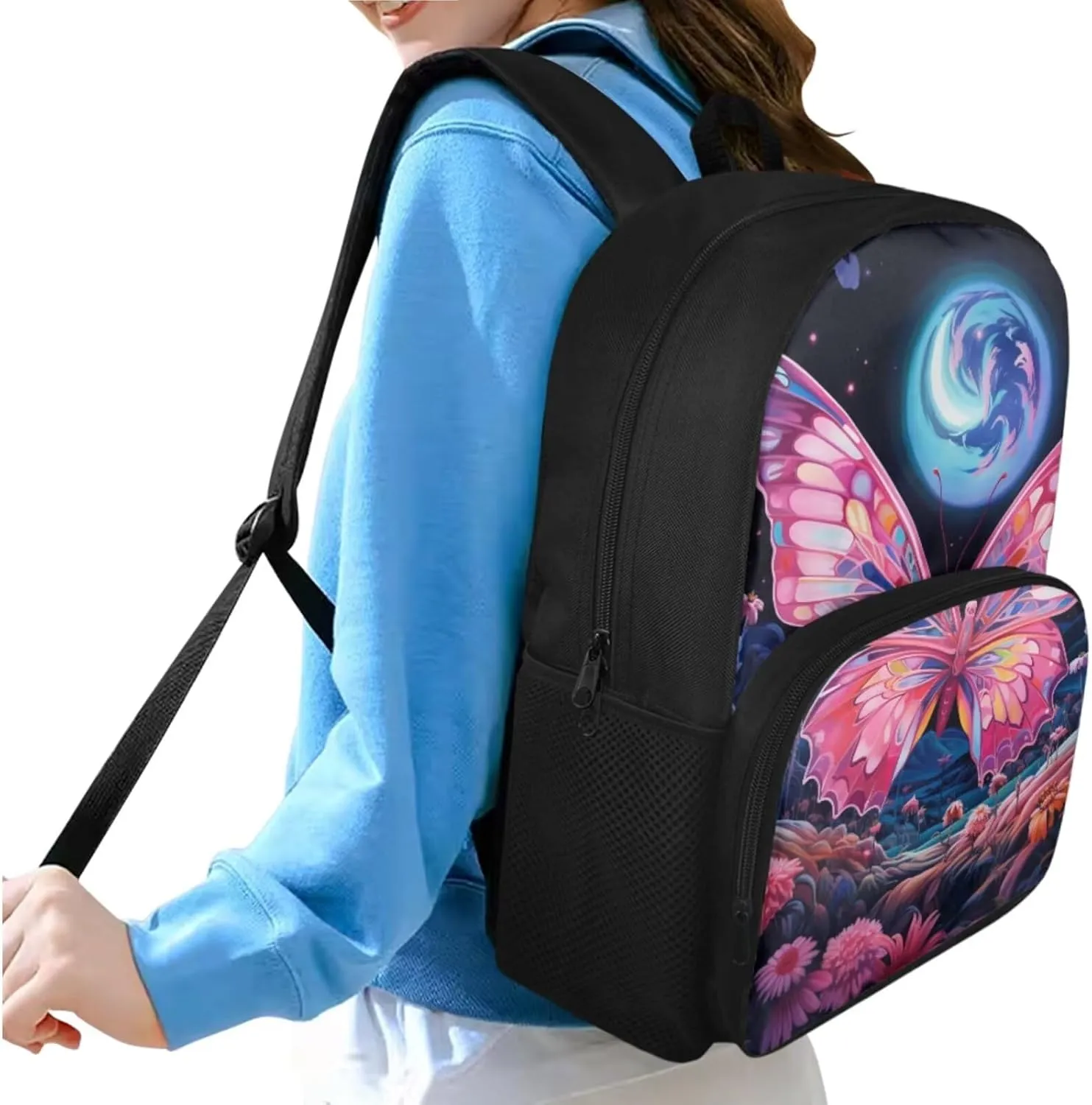 Art Butterfly Backpacks for Girls Large Capacity Backpack for School Cute Kids Backpack and Lunch Box Set Boys Big Capacity Bookbags Birthday/Christmas Gift for Kids Teens