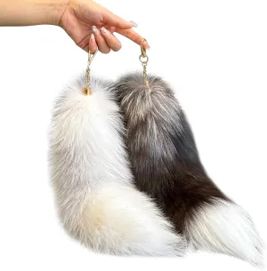 ASkinds Fluffy Fox Tail Fur Keychain Cosplay Toy Party Costume Furry Wolf Tails Handbag Accessory Key Chain Ring Hook for Women(White Black)