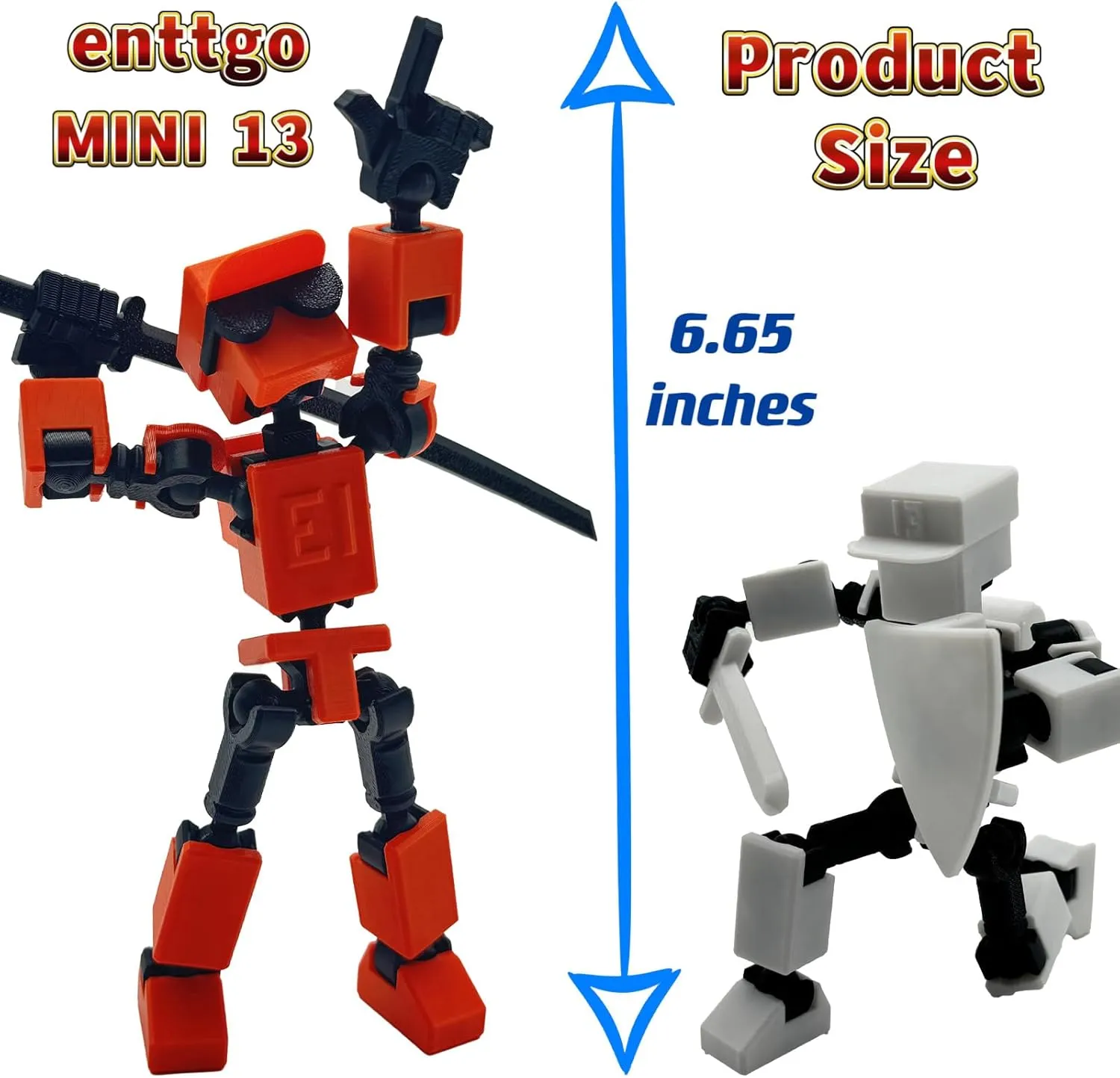 (Assembly Completed) 3D Printed 6.65-inch Action Figure Mini-13, Full Body Mechanical Movable Toy, Multiple Accessories, Desk Decoration, Creative Gifts (Black2)