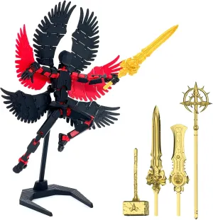(Assembly Completed) 3D Printed T13 Action Figure 5.54-inch Titan 13 Action Figure with 9 Types of Weapons and 5 Types of Hands, Dummy Action Figure，Lucky 13 Action Figure (Black Red)