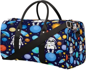Astronaut Swinging On The Moon Travel Duffel Bag, Foldable Sport Gym Tote Bag, Waterproof Weekender Overnight Bag with Shoulder Strap, Carry On Luggage Handbag for Men and Women（Astronaut）